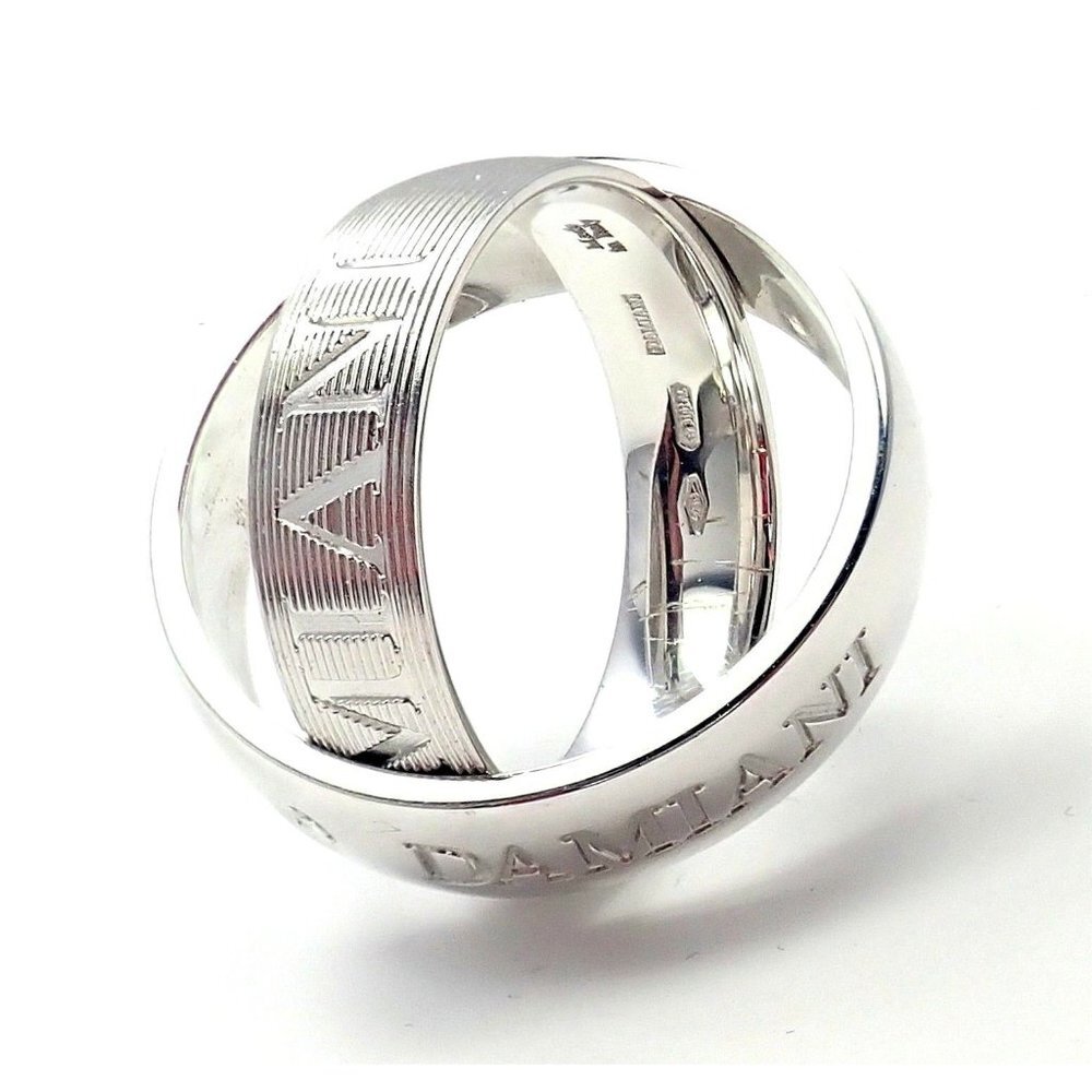 Authentic Damiani 18k White Gold 2 Diamond 5.5mm Double Band Ring Sz 7​